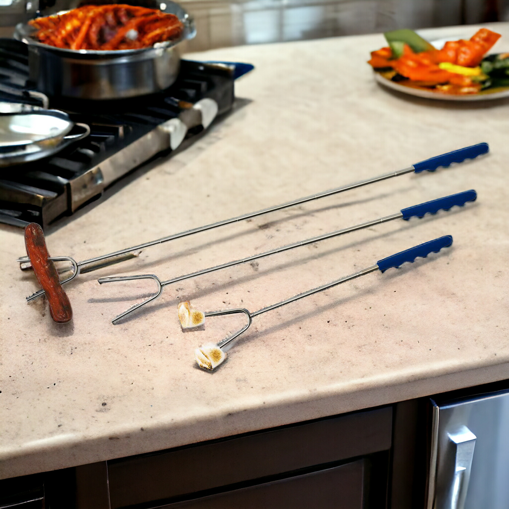 Extendable Roasting Stick Telescopic Campfire Skewer Up To 35in For S'mores