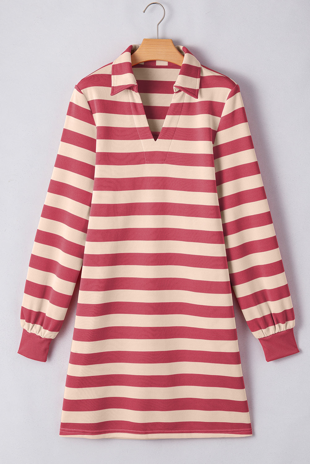 Classic Contrast Black Striped Collar Long Sleeve Mini Dress Stylish & Trendy Casual Dress for Women
