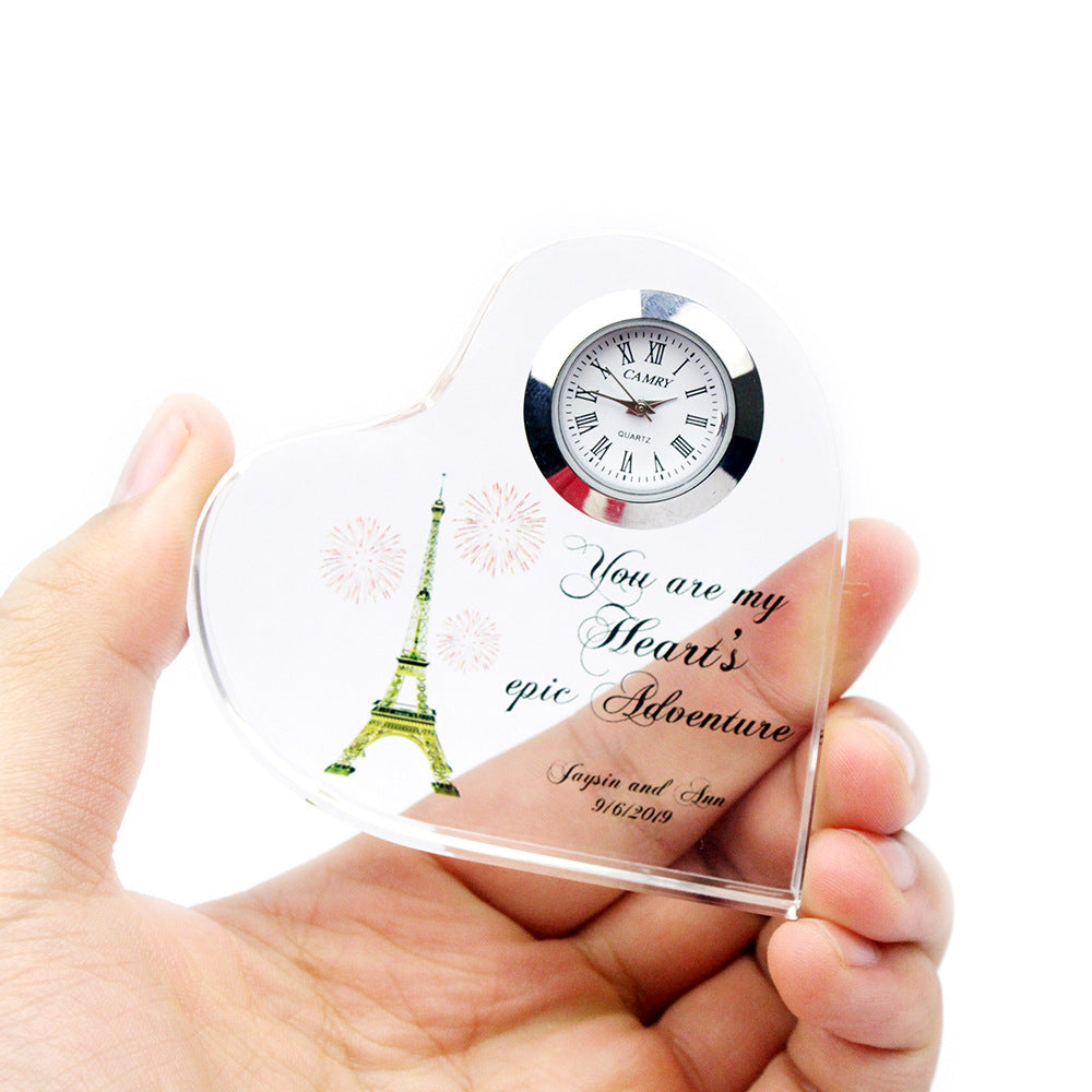 Custom Crystal Heart-shaped Crystal Clock