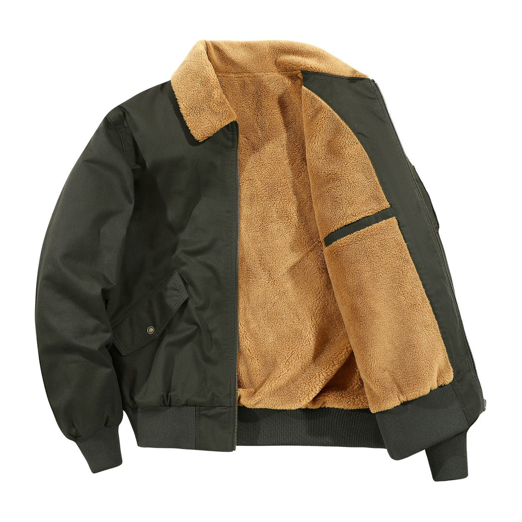 Men's American-style Fleece-lined Warm Pure Cotton Washed Jacket