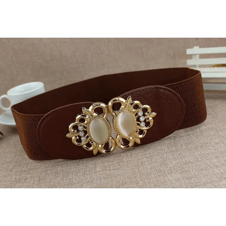Fashion Black Elastic Waistband One-Piece Dress Women Decorative Belt Elegant Women's Style Party Dress Belts