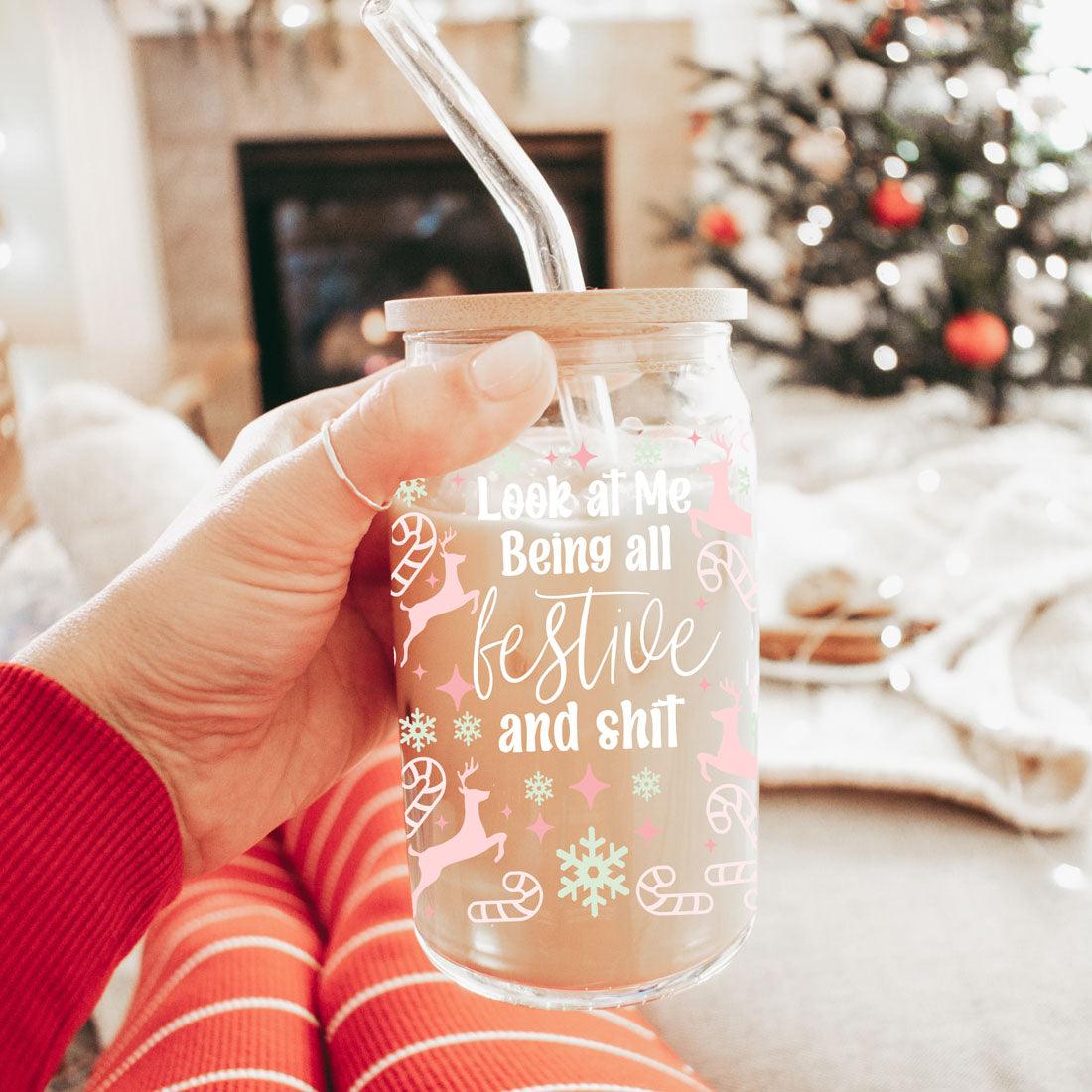 Festive 17oz Holiday Travel Mug Pastel Reindeer Snowflake Candy Cane Cup