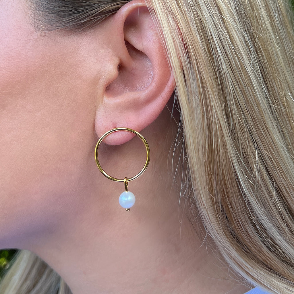 Freshwater Pearl Circle Earrings Gold Plated Recycled Shell Handmade