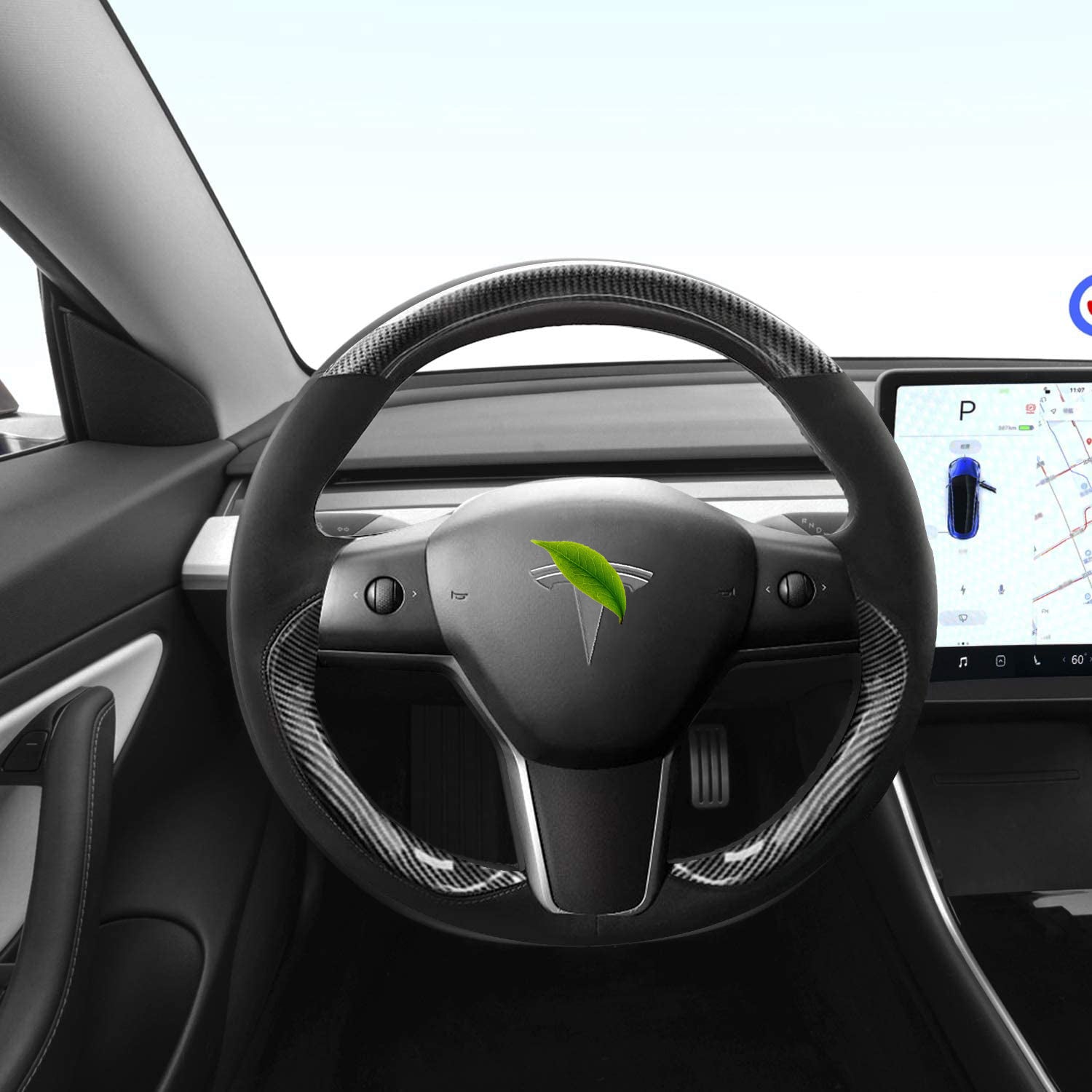 Genuine Leather Steering Wheel Cover for Tesla Model 3 / Model Y