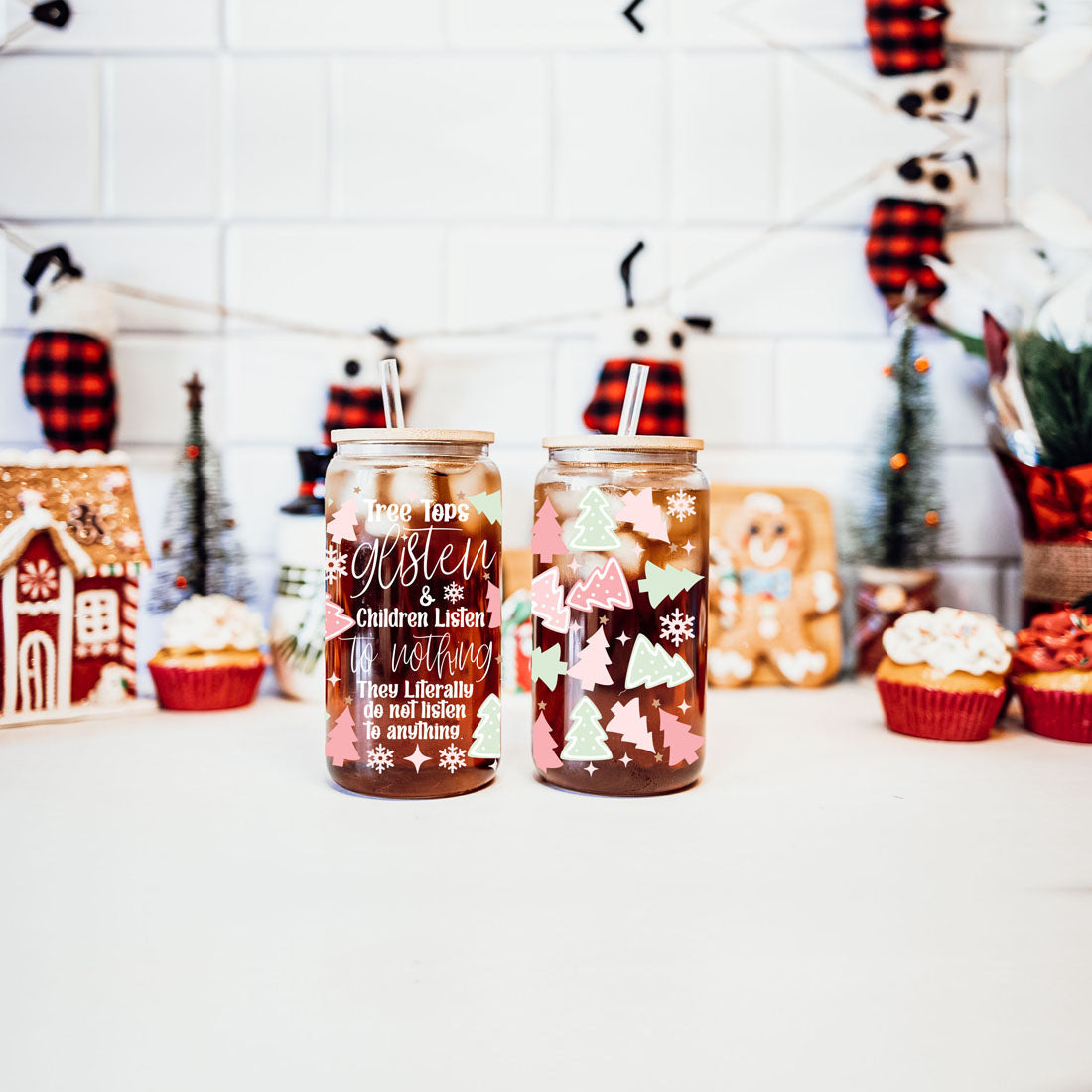 Holiday Funny Insulated Tumbler 17oz Tree Tops Glisten Children Don't Listen Coffee Cup
