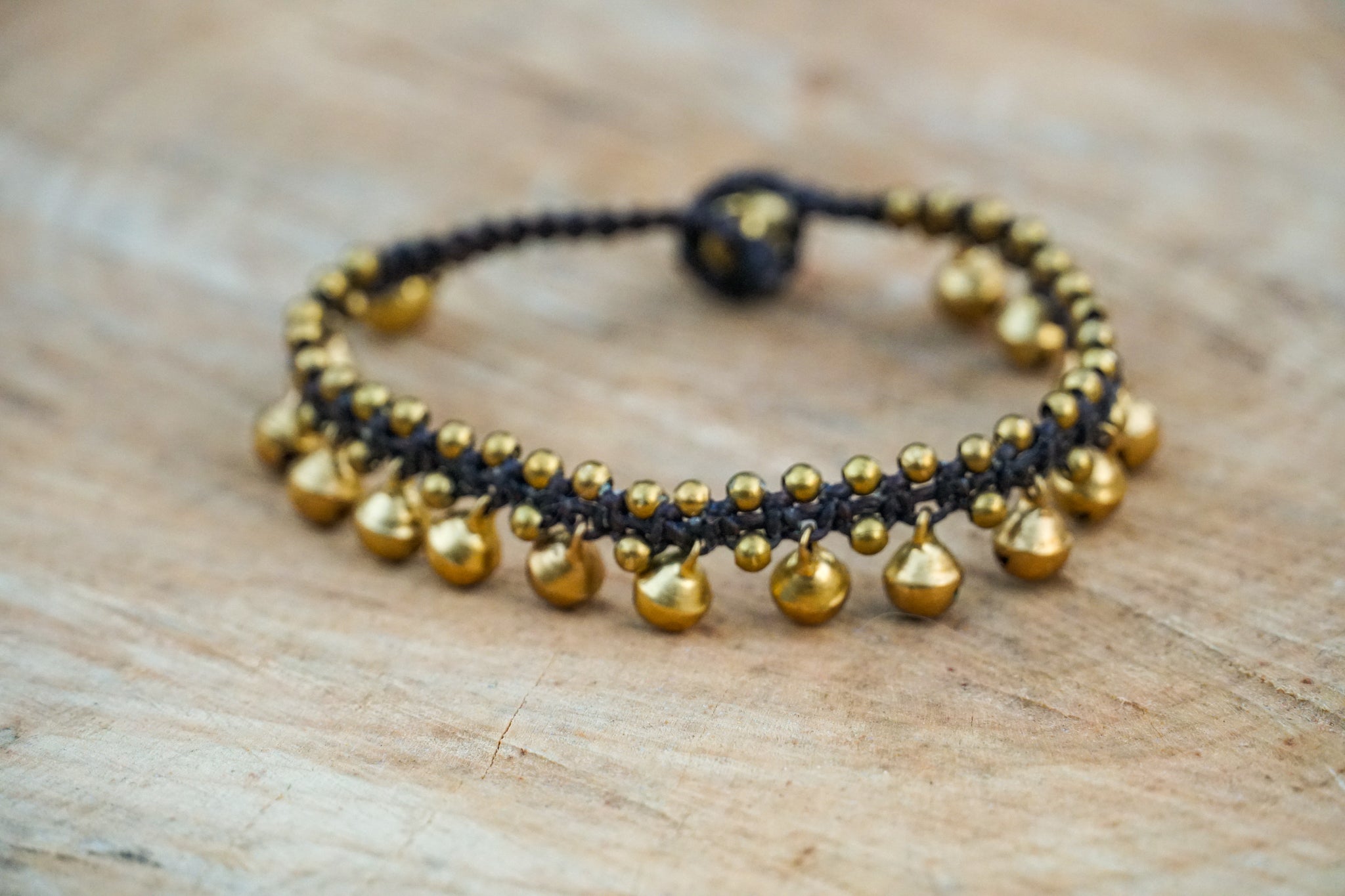 Gold Bell Boho Brass Bracelet Adjustable Boho Charm
