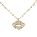 Gold Lips Pendant Necklace With Crystal Accent Chain