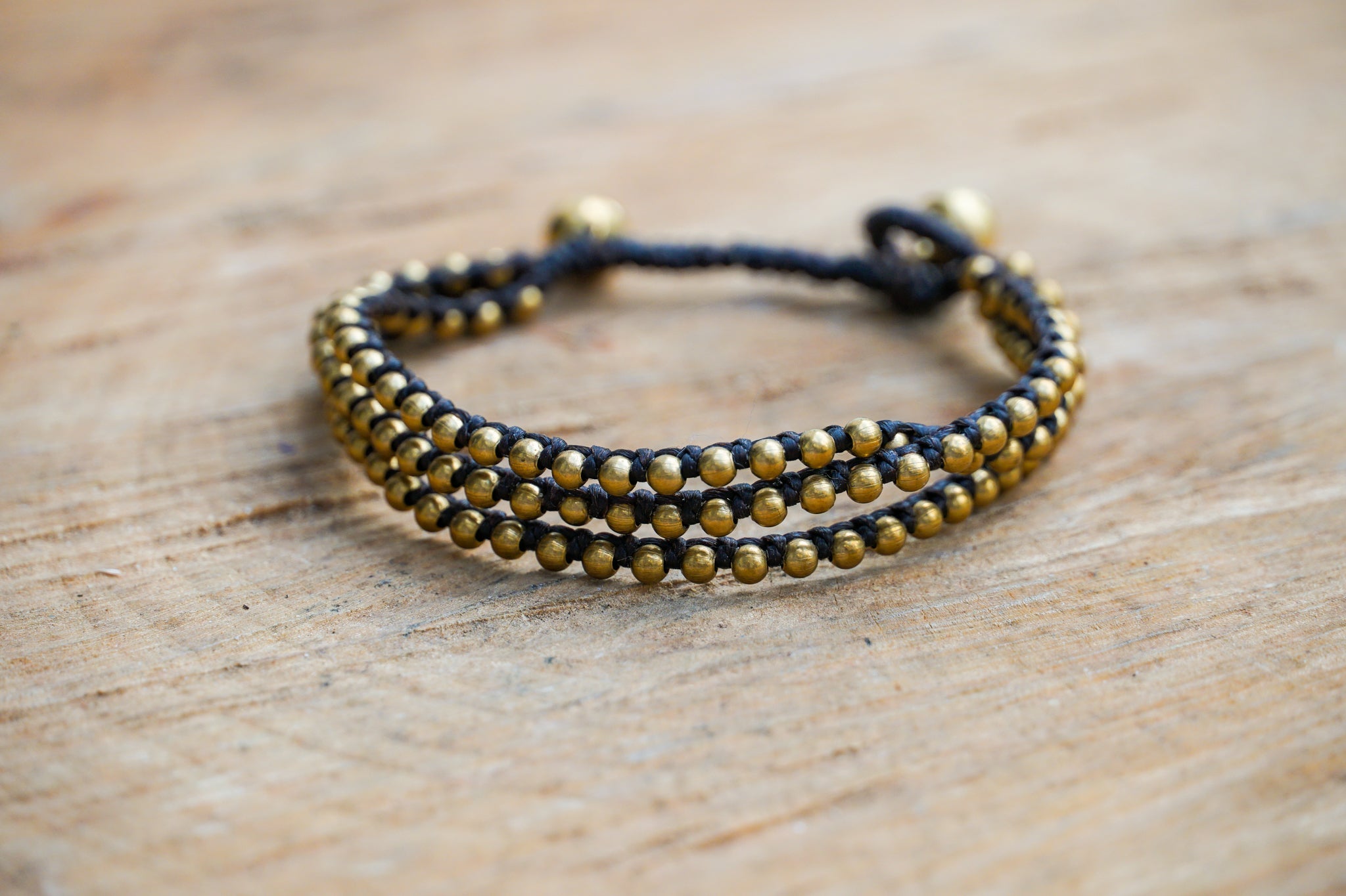 Gold Triple Strand Boho Brass Bracelet Adjustable Handmade