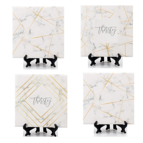Golden Geometric Ceramic Coaster 4 Inch Cork Back Modern Thirsty Coaster Single Or Set