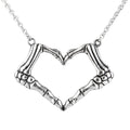 Gothic Skeleton Hand Heart Necklace Silver Cute Pendant