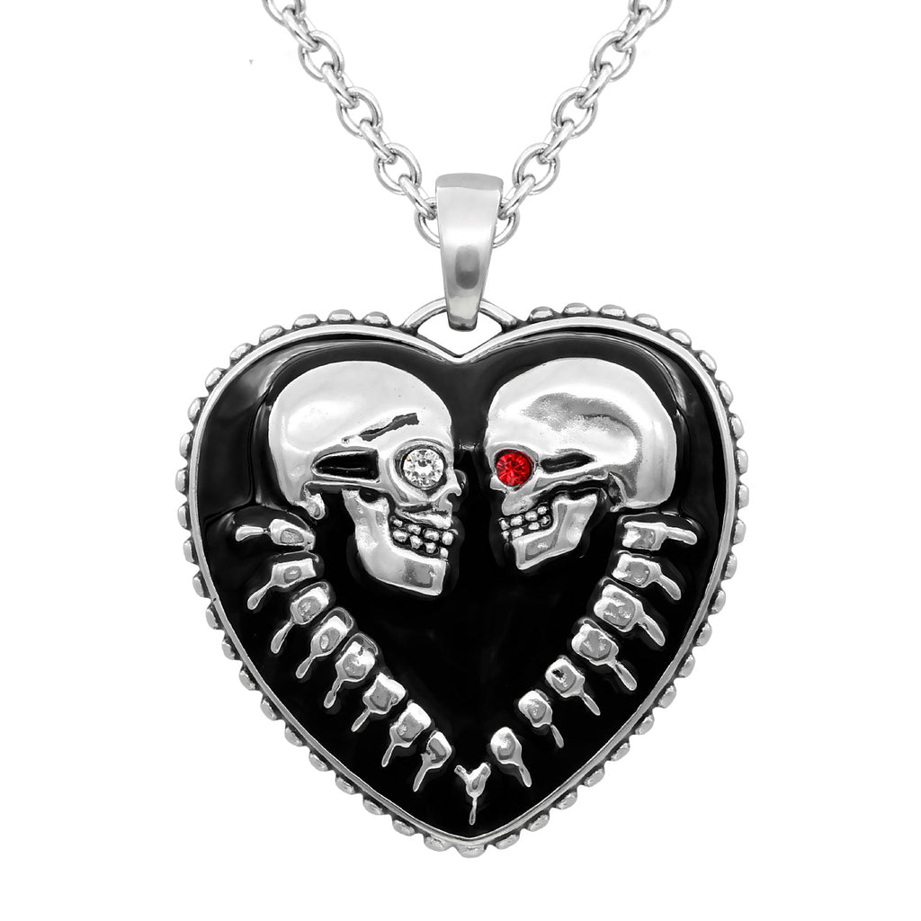Gothic Skull Heart Necklace Sterling Silver Pendant