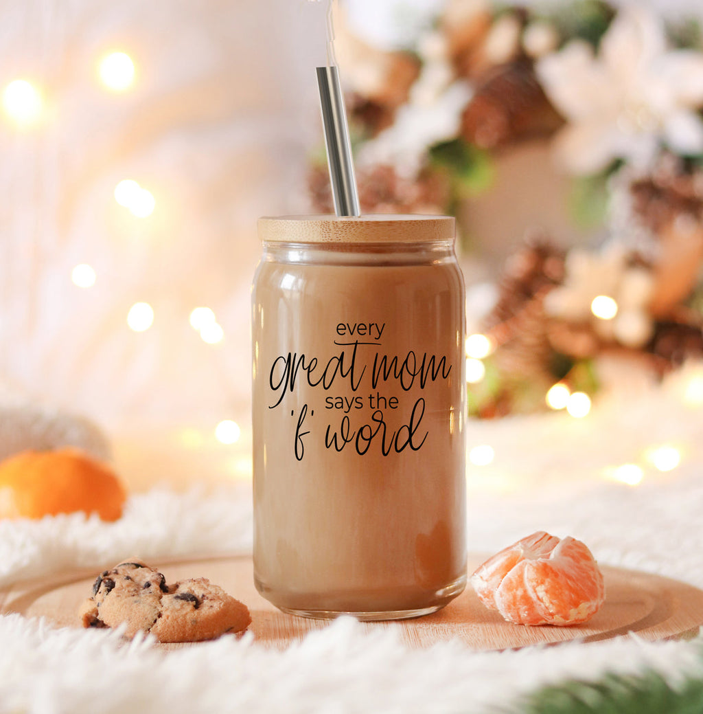 Every Great Mom 17oz Glass Tumbler With Bamboo Lid And Stainless Straws Gift For Mom