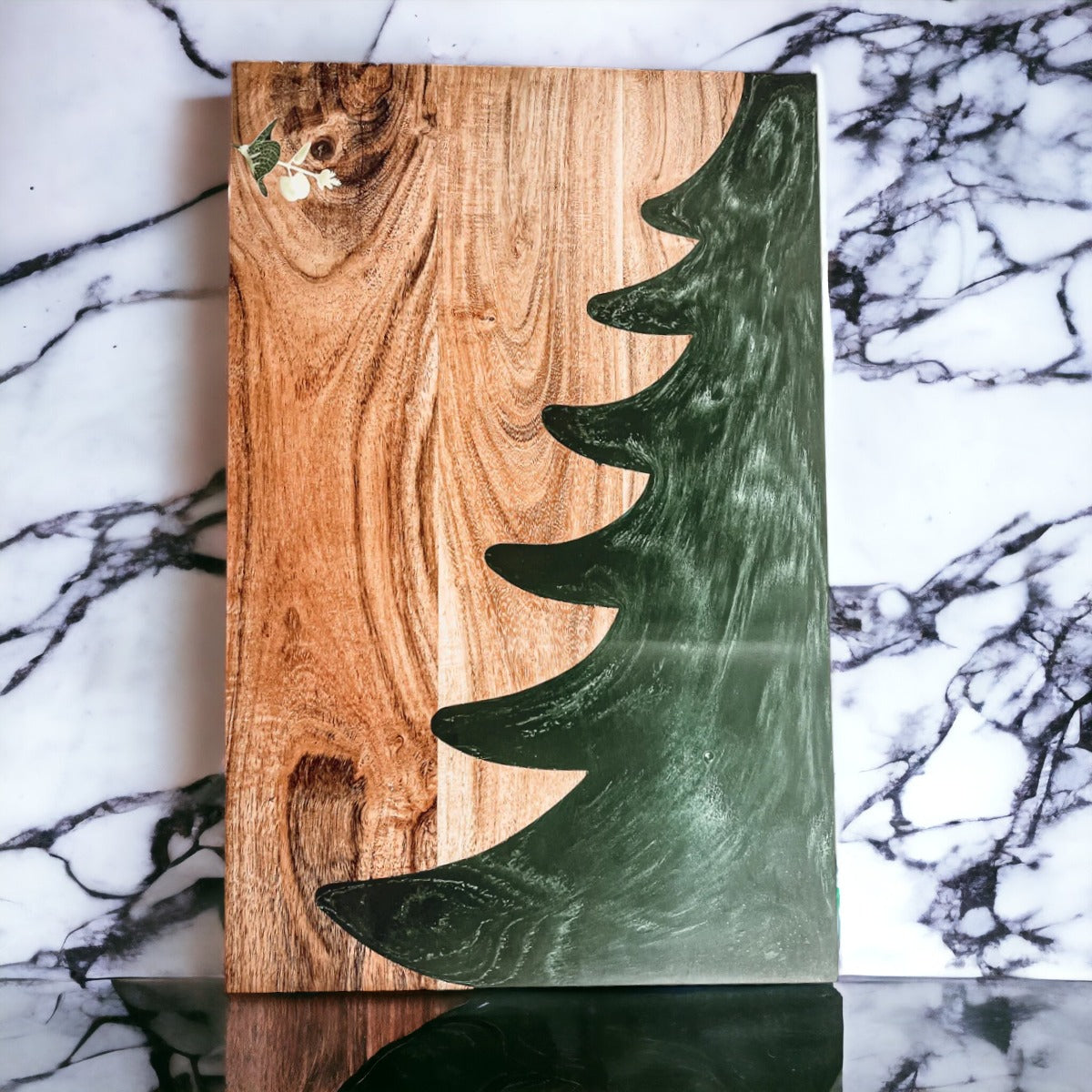 Christmas Charcuterie Serving Board Wood Resin Handcrafted Marbled Tree Inlay