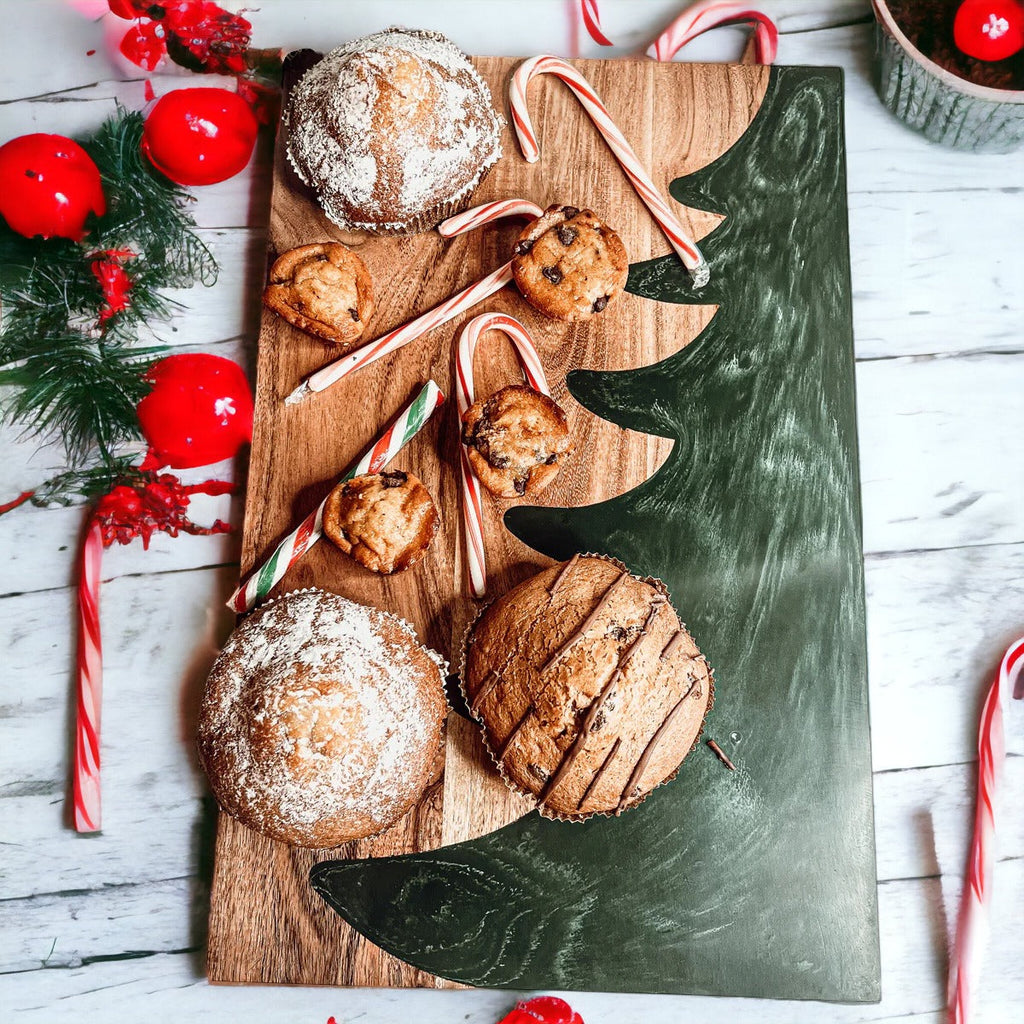 Christmas Charcuterie Serving Board Wood Resin Handcrafted Marbled Tree Inlay
