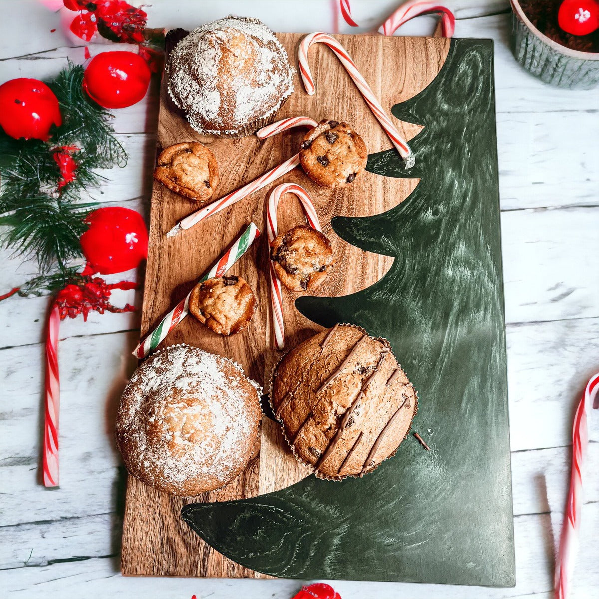 Christmas Charcuterie Serving Board Wood Resin Handcrafted Marbled Tree Inlay