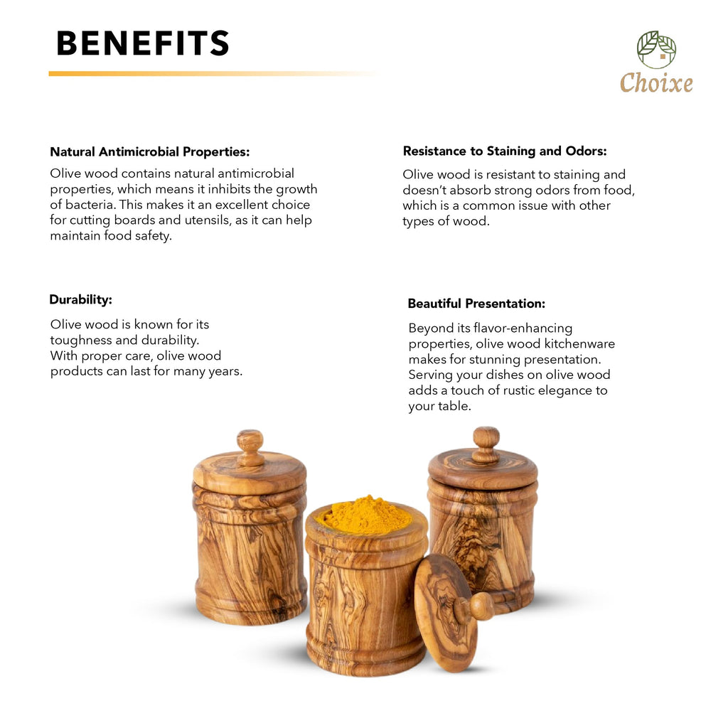 Olive Wood Canister Set - Handcrafted Kitchen Storage Jars With Carved Detail