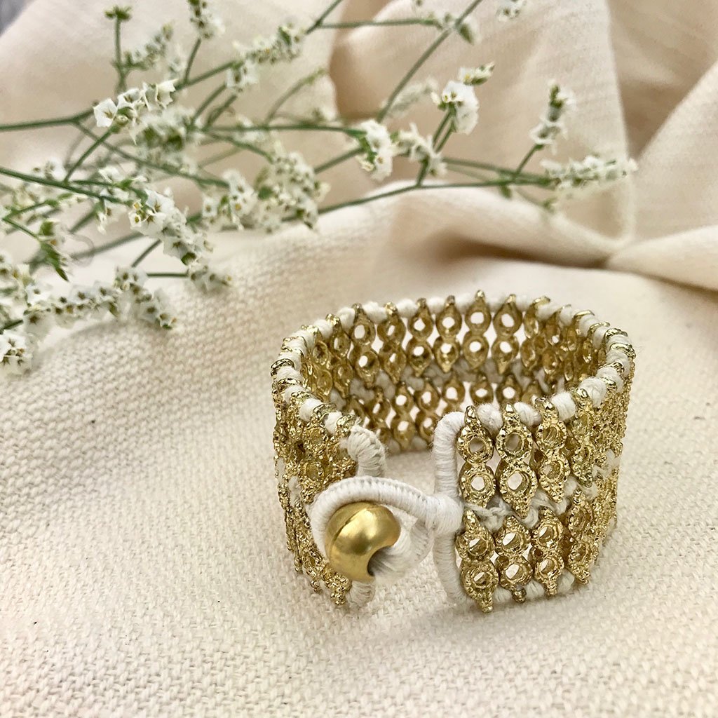 Handwoven Beaded Cotton Thread Cuff Bracelet Indian-Inspired Statement