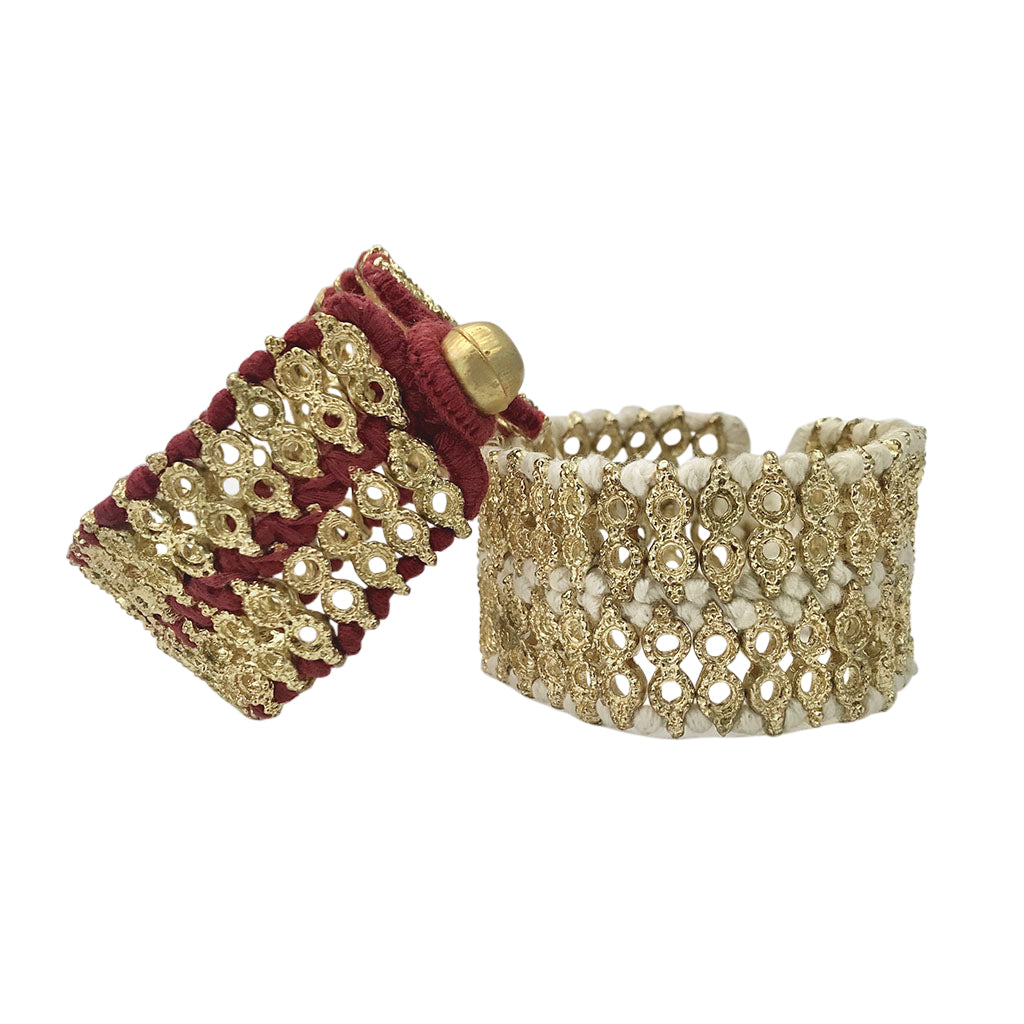 Handwoven Beaded Cotton Thread Cuff Bracelet Indian-Inspired Statement