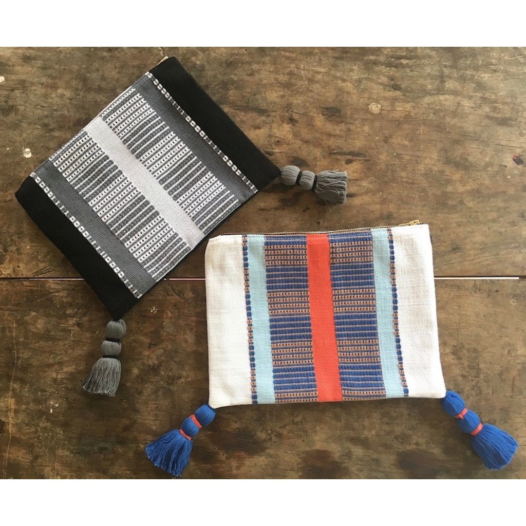 Black Striped Backstrap Clutch Handwoven Guatemalan Textile Evening Bag