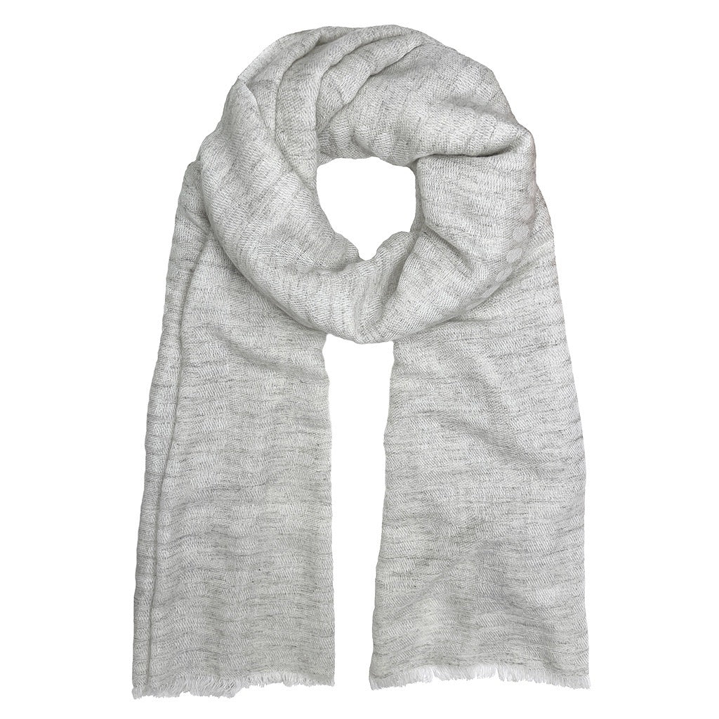 Handwoven Wool Scarf Marled Dot Gray Eyelash Fringe All-Season Soft