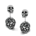 Heart Skull Earrings Gothic Double Sided Silver Studs