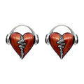 Heartbeat Stud Earrings Red Enamel Silver Minimalist
