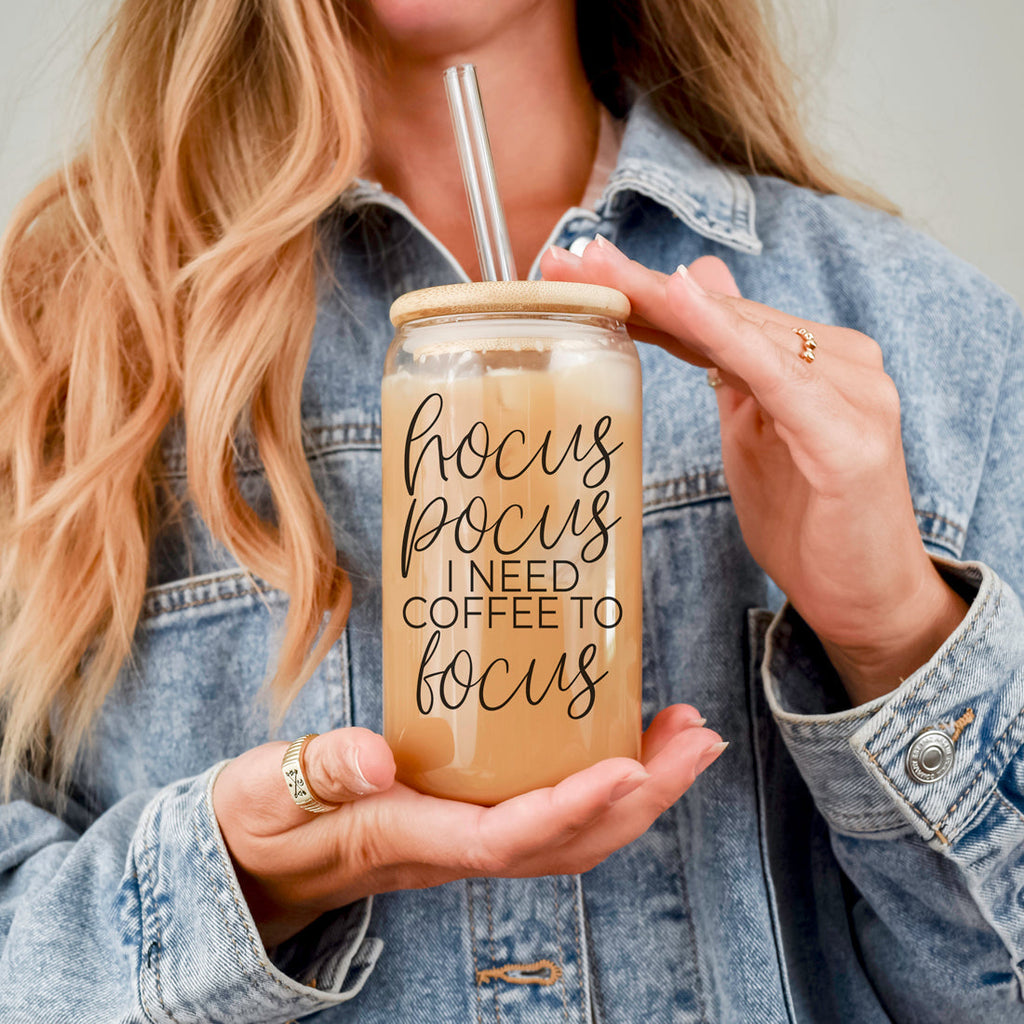 Hocus Pocus 20oz Glass Tumbler With Bamboo Lid, Stainless Straws and Cleaner