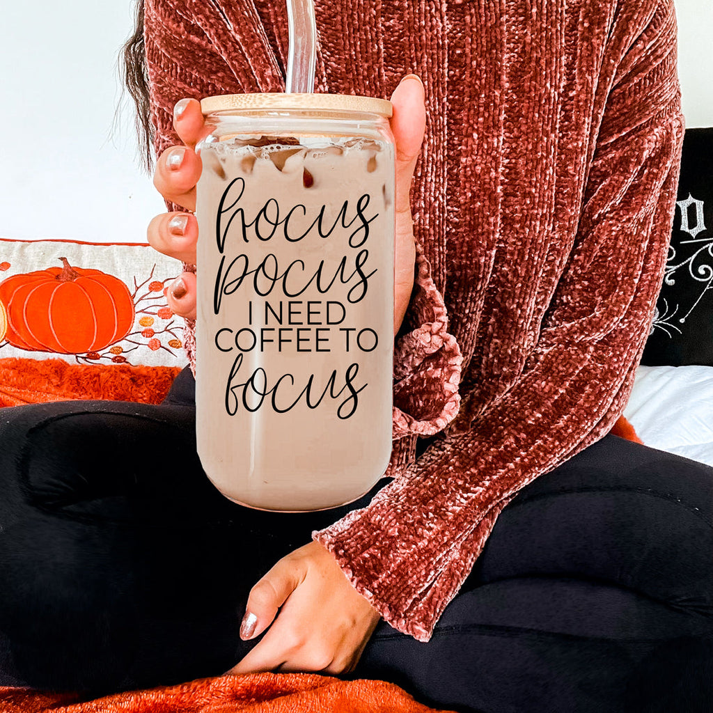 Hocus Pocus 20oz Glass Tumbler With Bamboo Lid, Stainless Straws and Cleaner