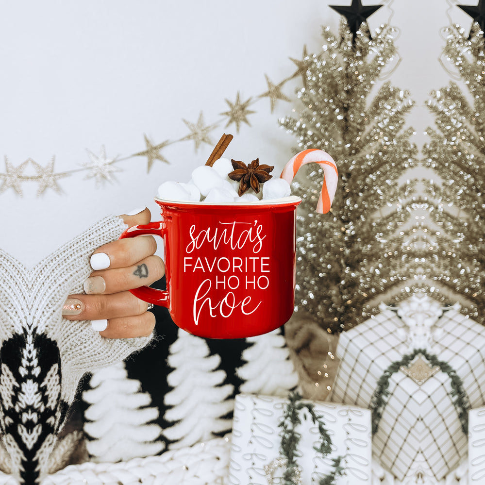 Ho Ho Hoe Holiday Mug 14.5oz Ceramic Campfire Style Double Sided Red Or Green Microwave Safe