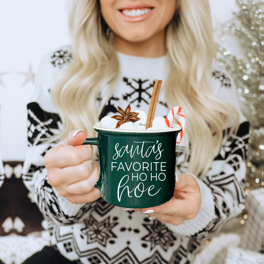 Ho Ho Hoe Holiday Mug 14.5oz Ceramic Campfire Style Double Sided Red Or Green Microwave Safe