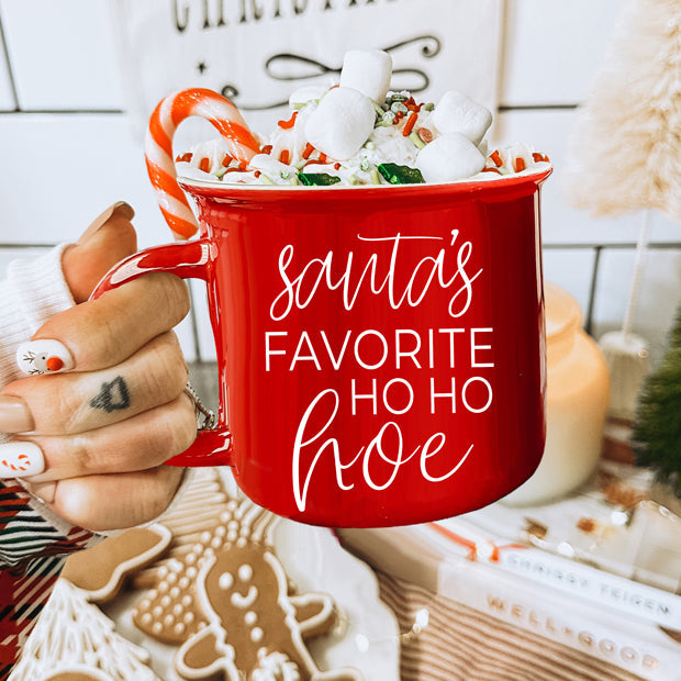 Ho Ho Hoe Holiday Mug 14.5oz Ceramic Campfire Style Double Sided Red Or Green Microwave Safe