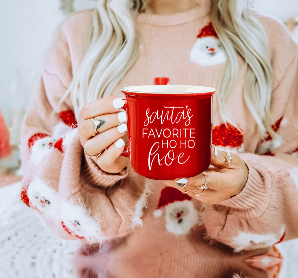 Ho Ho Hoe Holiday Mug 14.5oz Ceramic Campfire Style Double Sided Red Or Green Microwave Safe