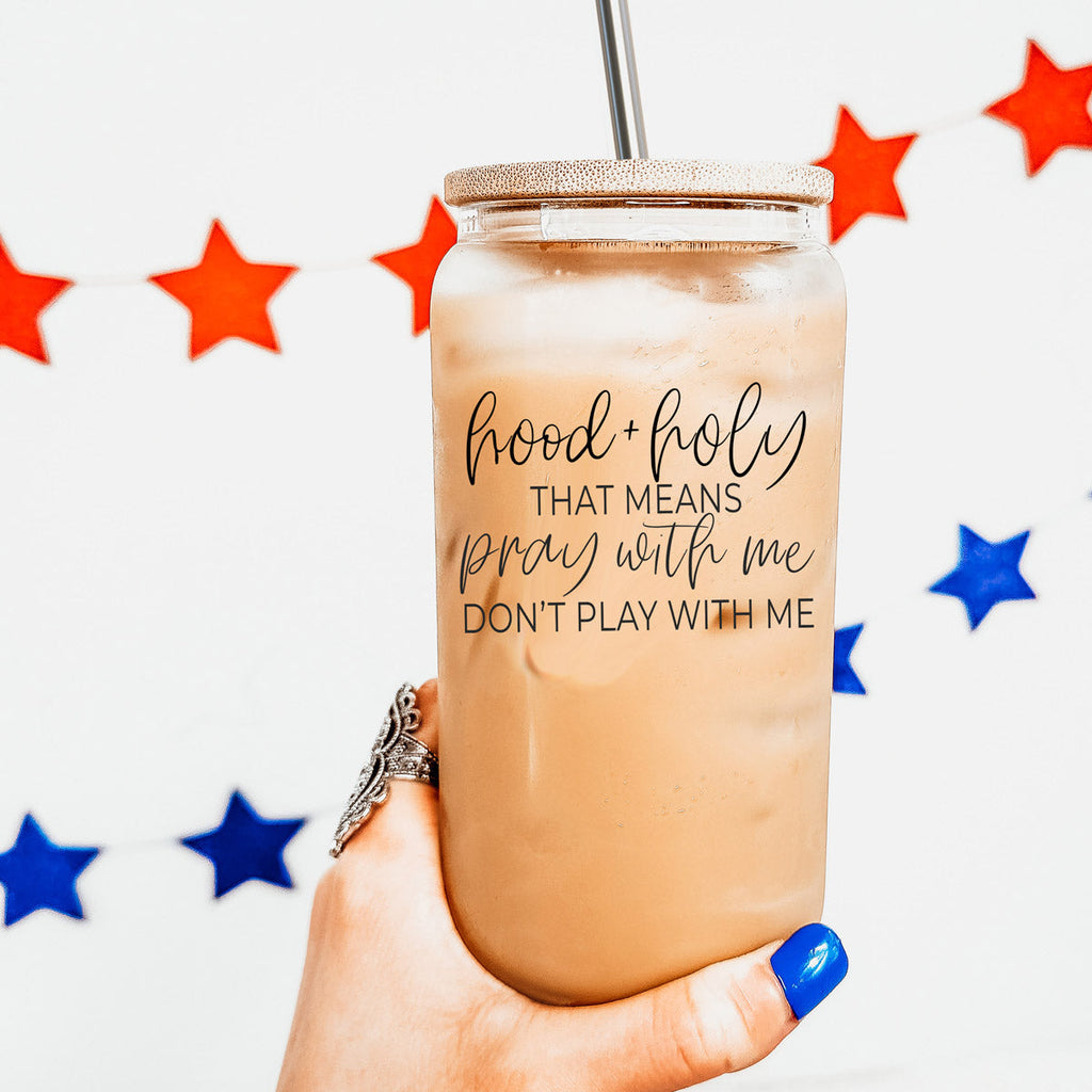 Hood And Holy 17oz Glass Tumbler With Bamboo Lid, 2 Stainless Straws And Straw Cleaner