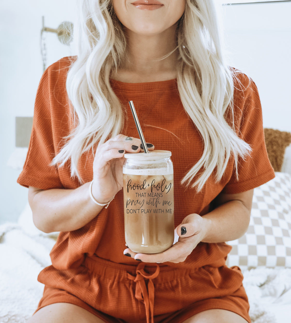Hood And Holy 17oz Glass Tumbler With Bamboo Lid, 2 Stainless Straws And Straw Cleaner