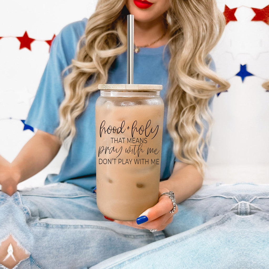 Hood And Holy 17oz Glass Tumbler With Bamboo Lid, 2 Stainless Straws And Straw Cleaner