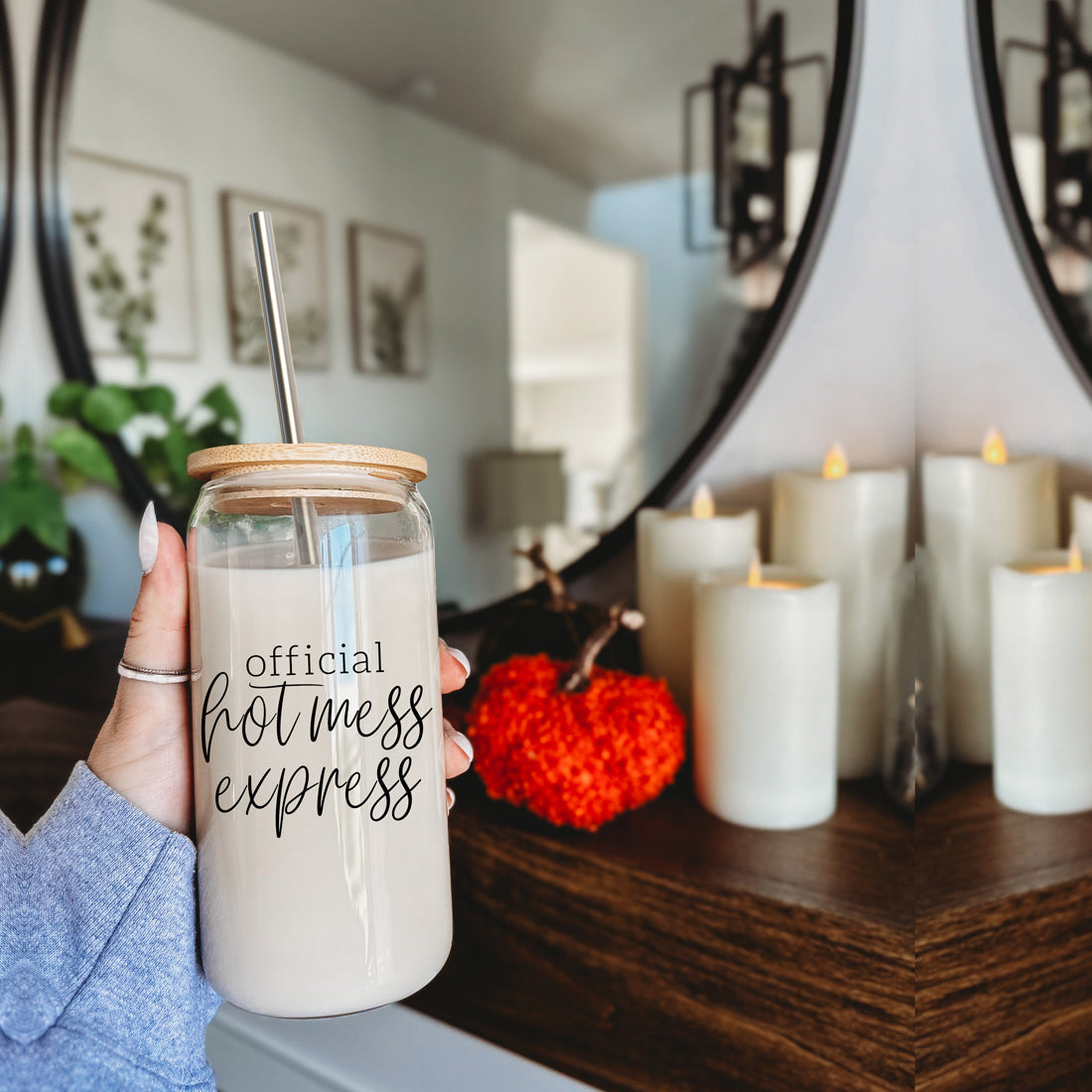 Hot Mess 17oz Glass Tumbler With Bamboo Lid, 2 Stainless Straws and Cleaner
