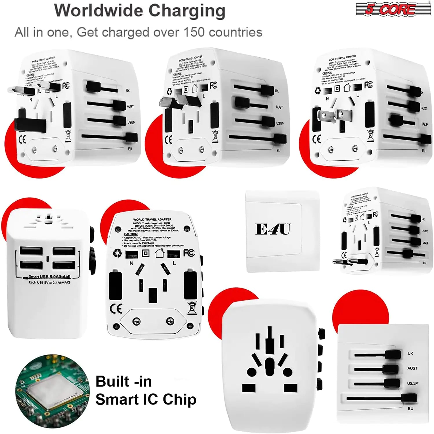 Universal Travel Adapter International Power Adapters 3 Pack Multicharger Plug w 4 USB Ports