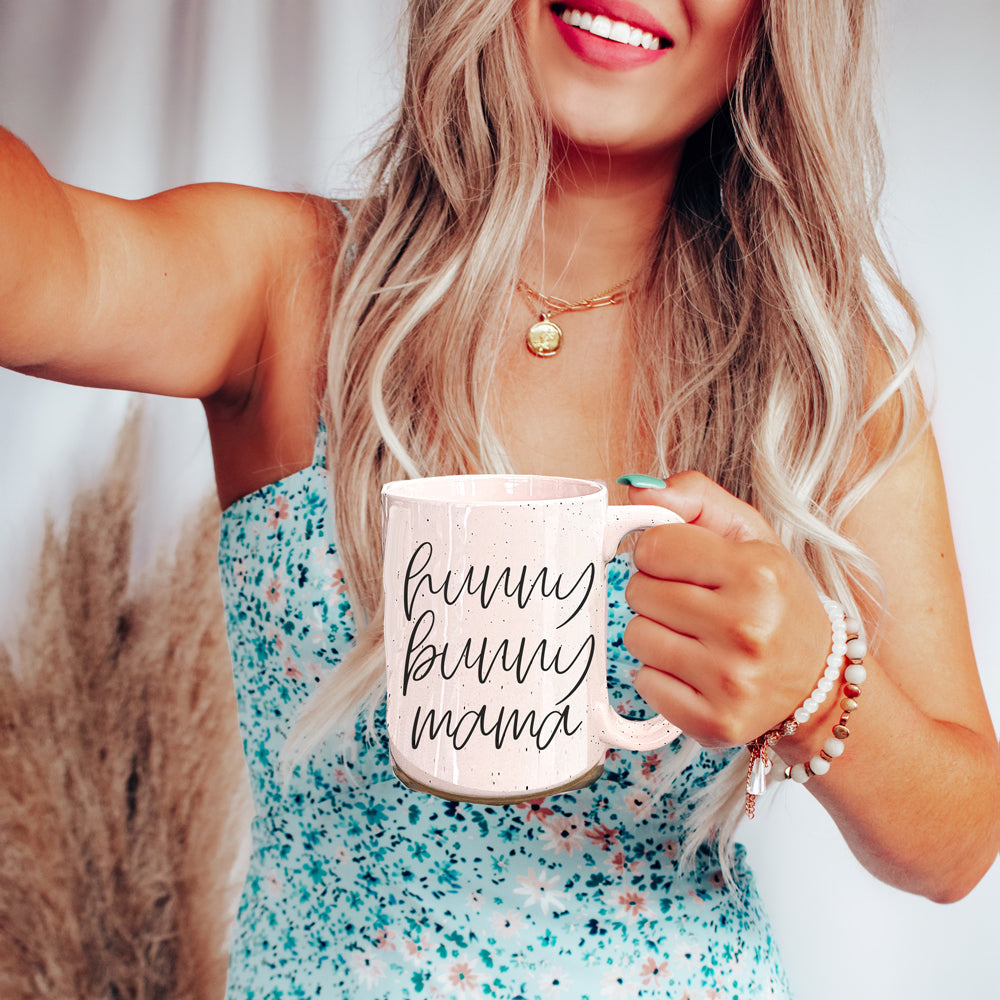 Hunny Bunny Mama Ceramic Mug 16oz Large Pastel Coffee Cup Blue Pink