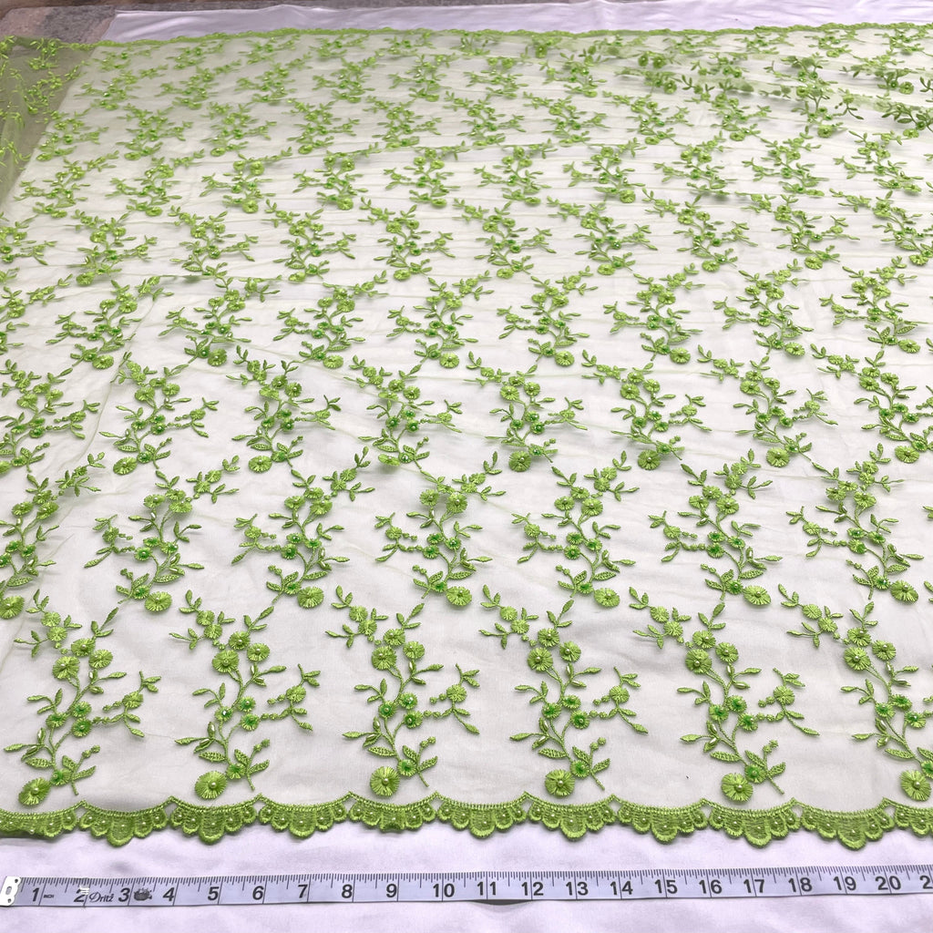 Beaded Lace Fabric Embroidered on 100% Polyester Net Mesh | Lace USA - 40103W-BP