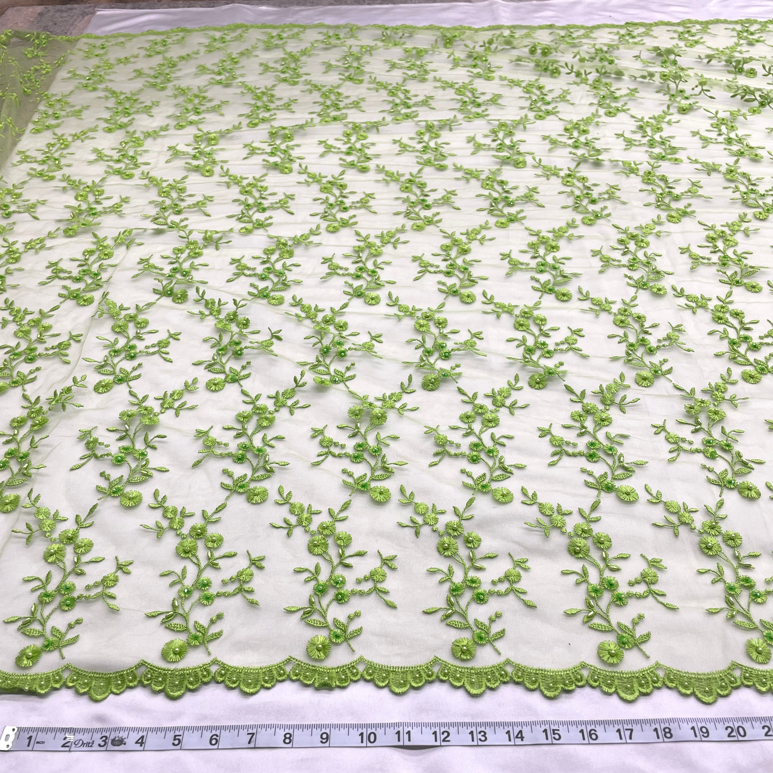 Beaded Lace Fabric Embroidered on 100% Polyester Net Mesh | Lace USA - 40103W-BP