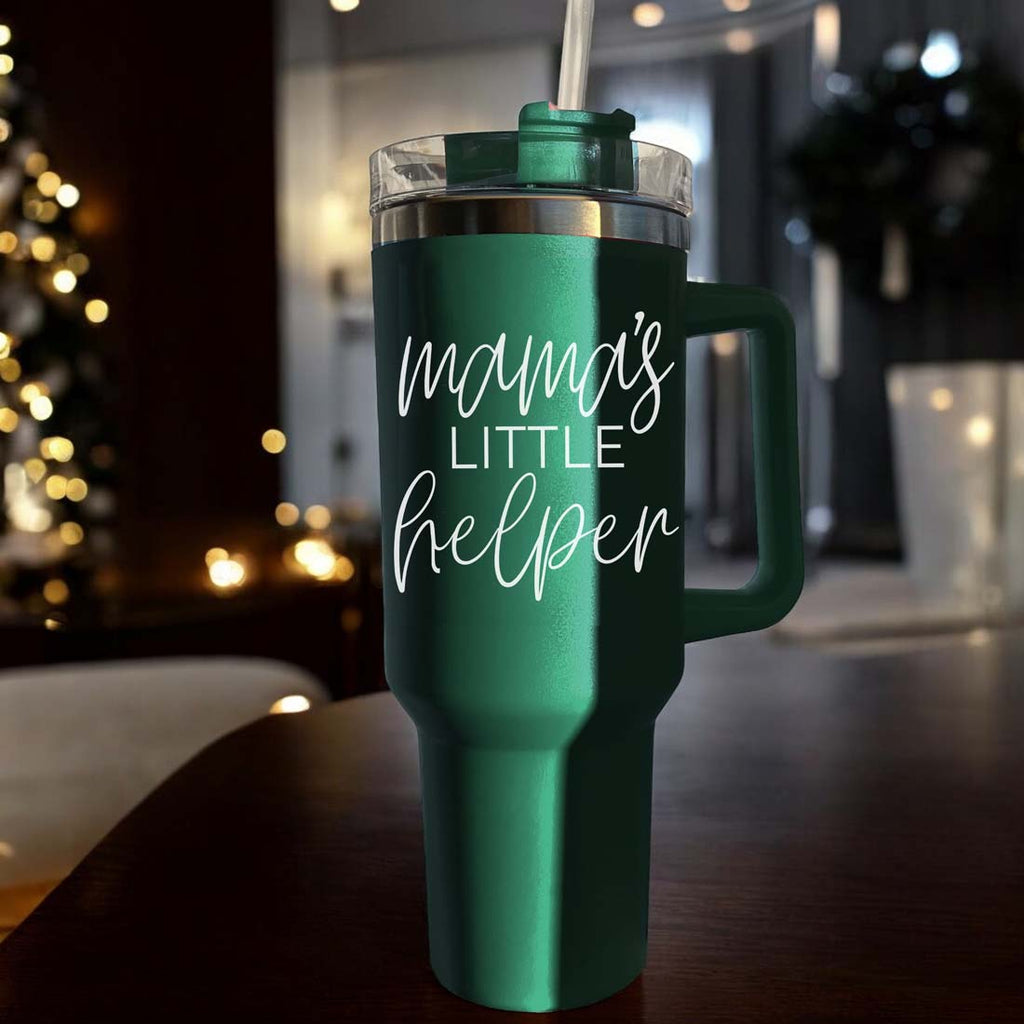 Insulated 40oz Travel Mug With Handle Lid And Straw, Green Option, Mom Gift