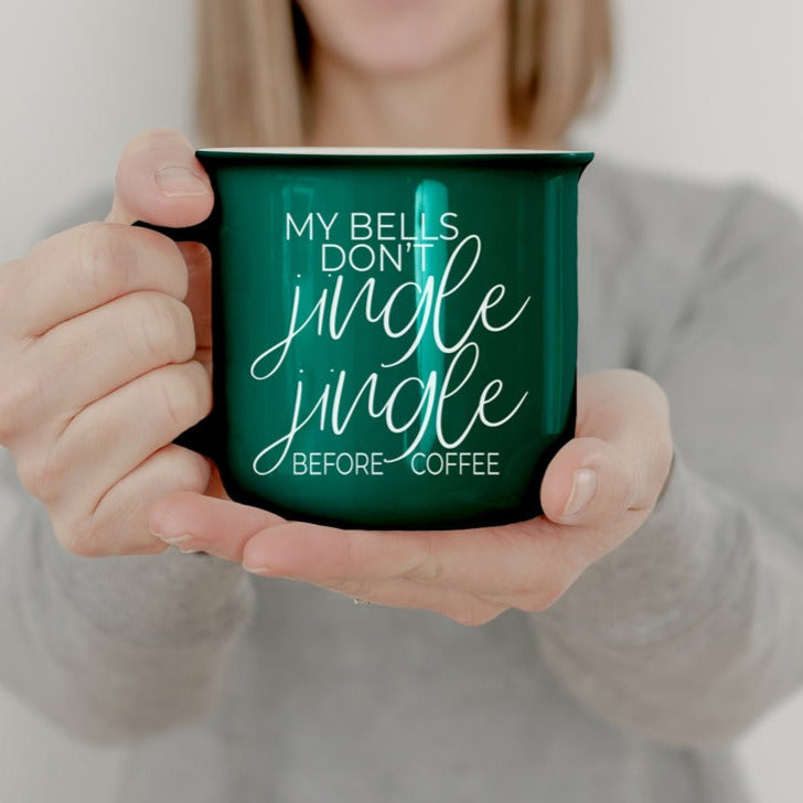 Jingle Jingle Ceramic Campfire Mug 14.5oz Red Or Green, Double Sided White Lettering, Microwave Safe