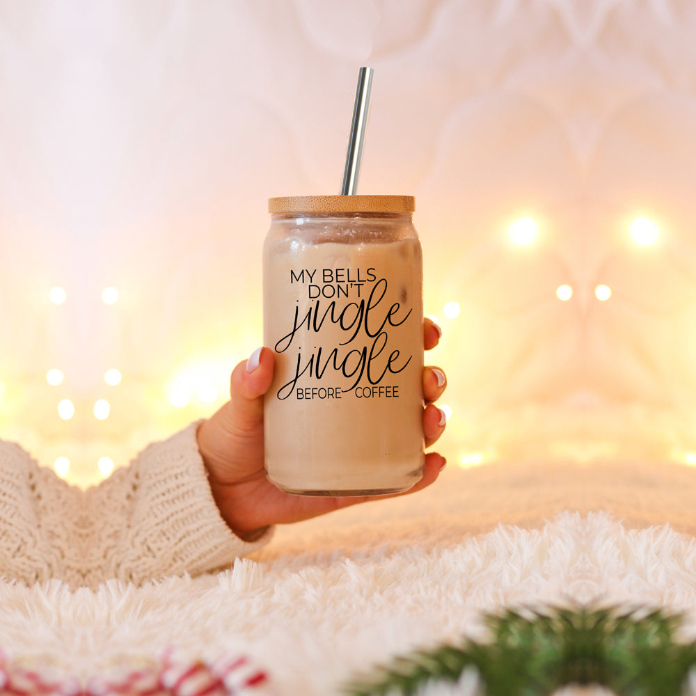 17oz Glass Tumbler With Bamboo Lid And Stainless Straws - Coffee Lover Gift