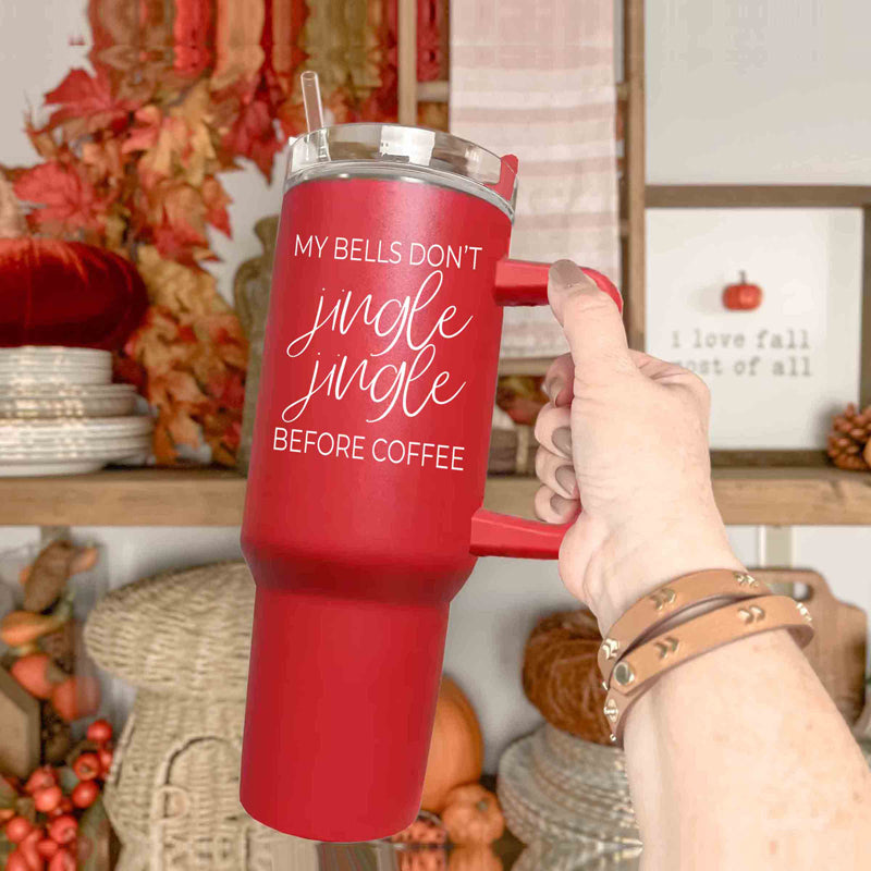 40oz Insulated Coffee Mug With Handle Lid Straw Funny Holiday Jingle Quote