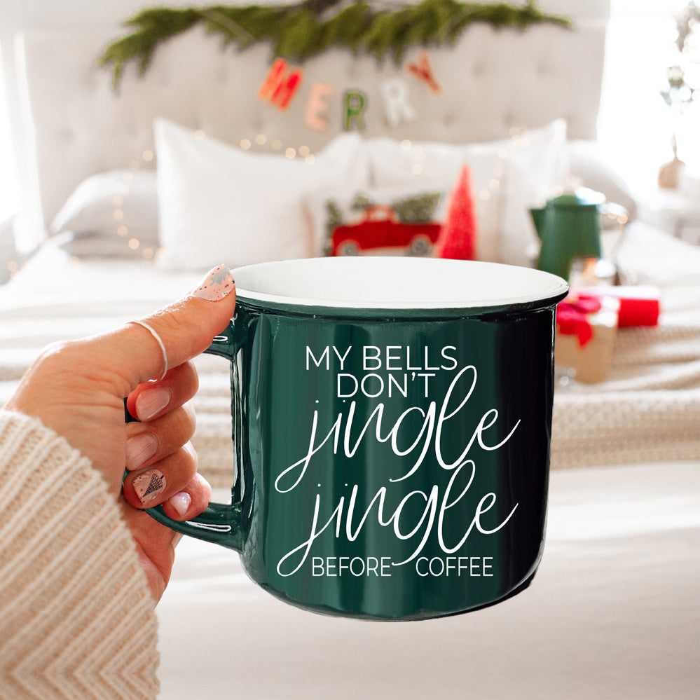 Jingle Jingle Ceramic Campfire Mug 14.5oz Red Or Green, Double Sided White Lettering, Microwave Safe