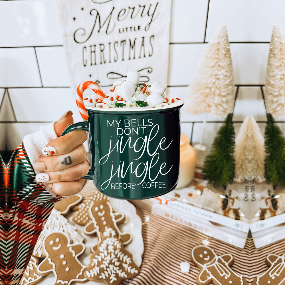 Jingle Jingle Ceramic Campfire Mug 14.5oz Red Or Green, Double Sided White Lettering, Microwave Safe
