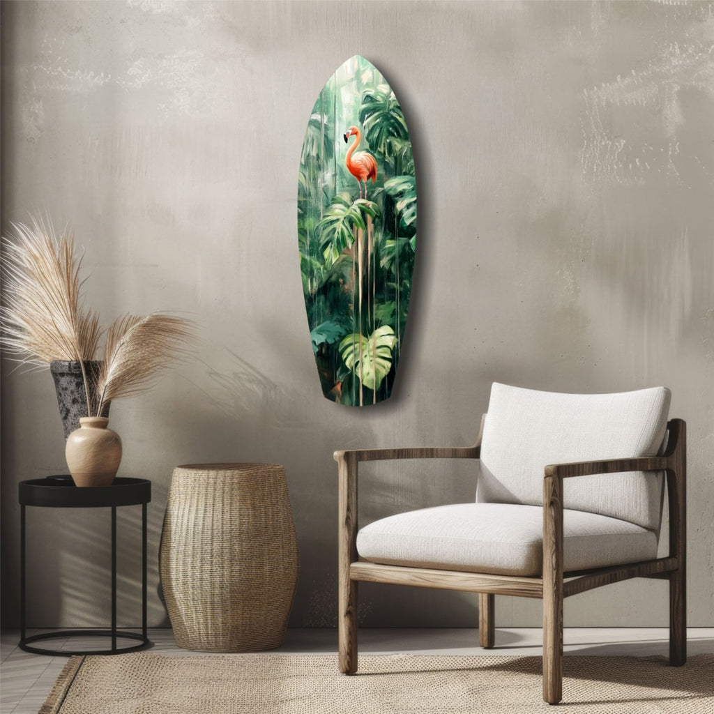 Tropical Flamingo Haven Glass Wall Art