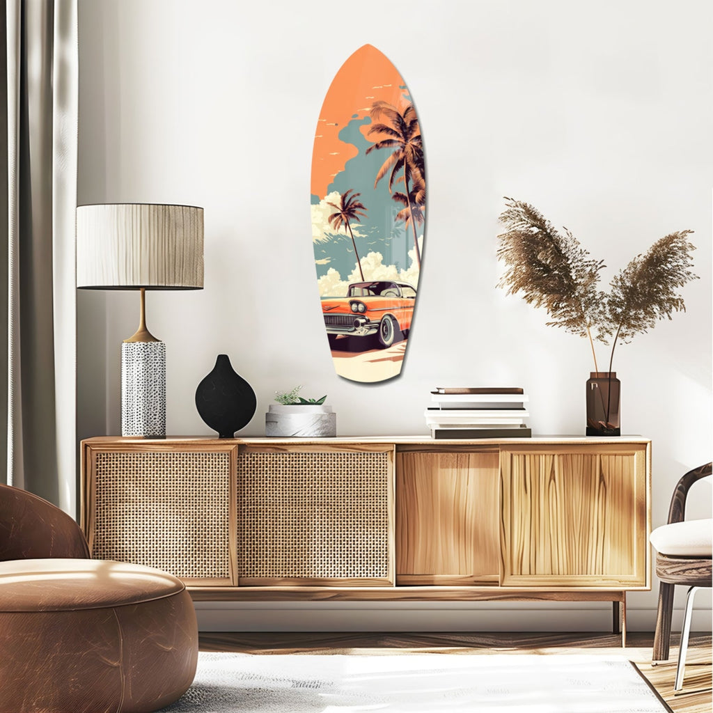 Sunset Ride 60s Vibes Glass Wall Art