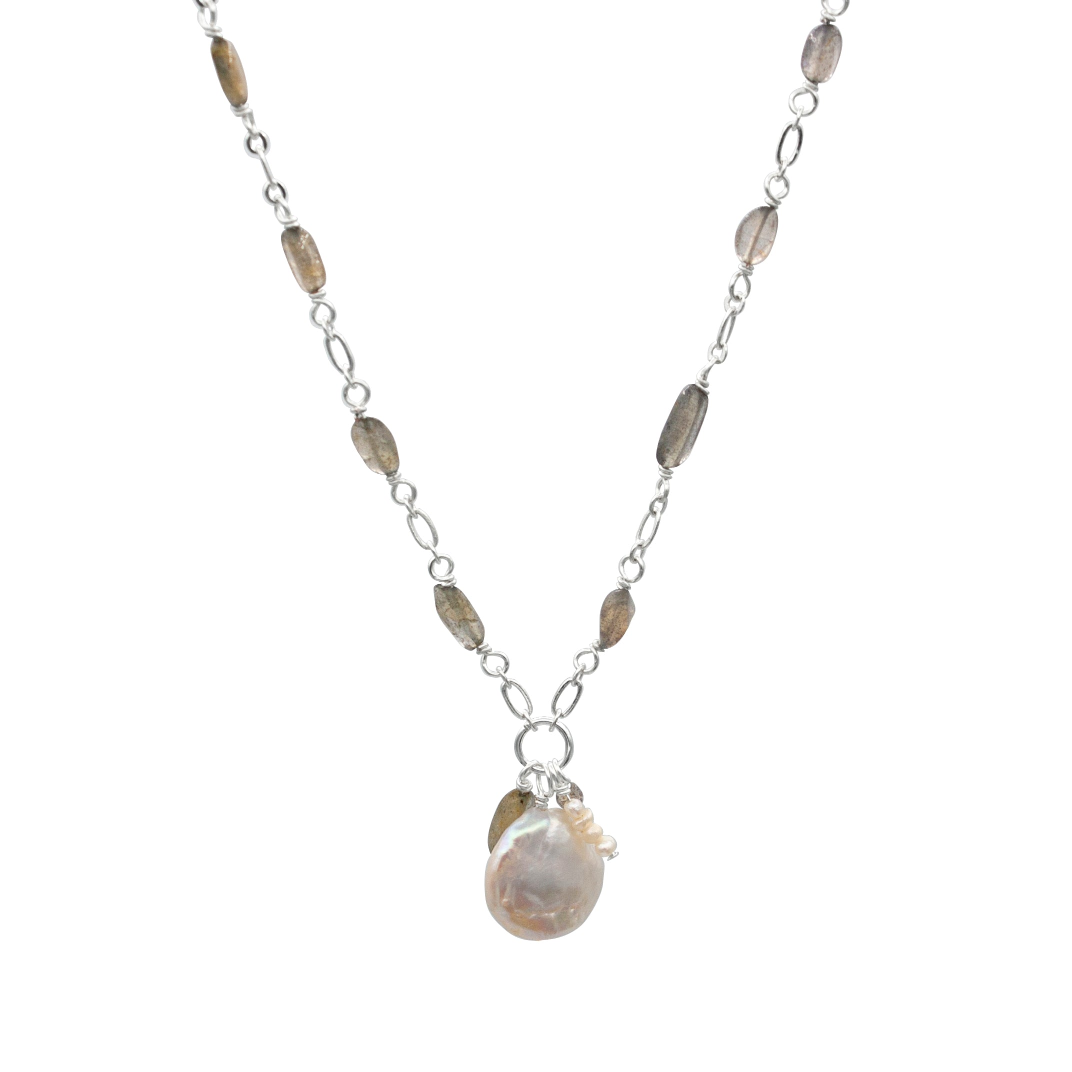 Labradorite Chain Necklace With Freshwater Pearl Pendant