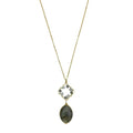 Labradorite Pendant Necklace Brass Wire Wrap Glass Beads Minimal Healing Aura